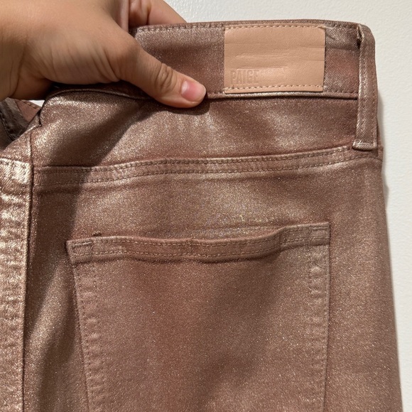 New Paige Leenah High Rise Wide Leg Jean 32 Metallic Rose Gold Simmering Coated - Picture 9 of 17